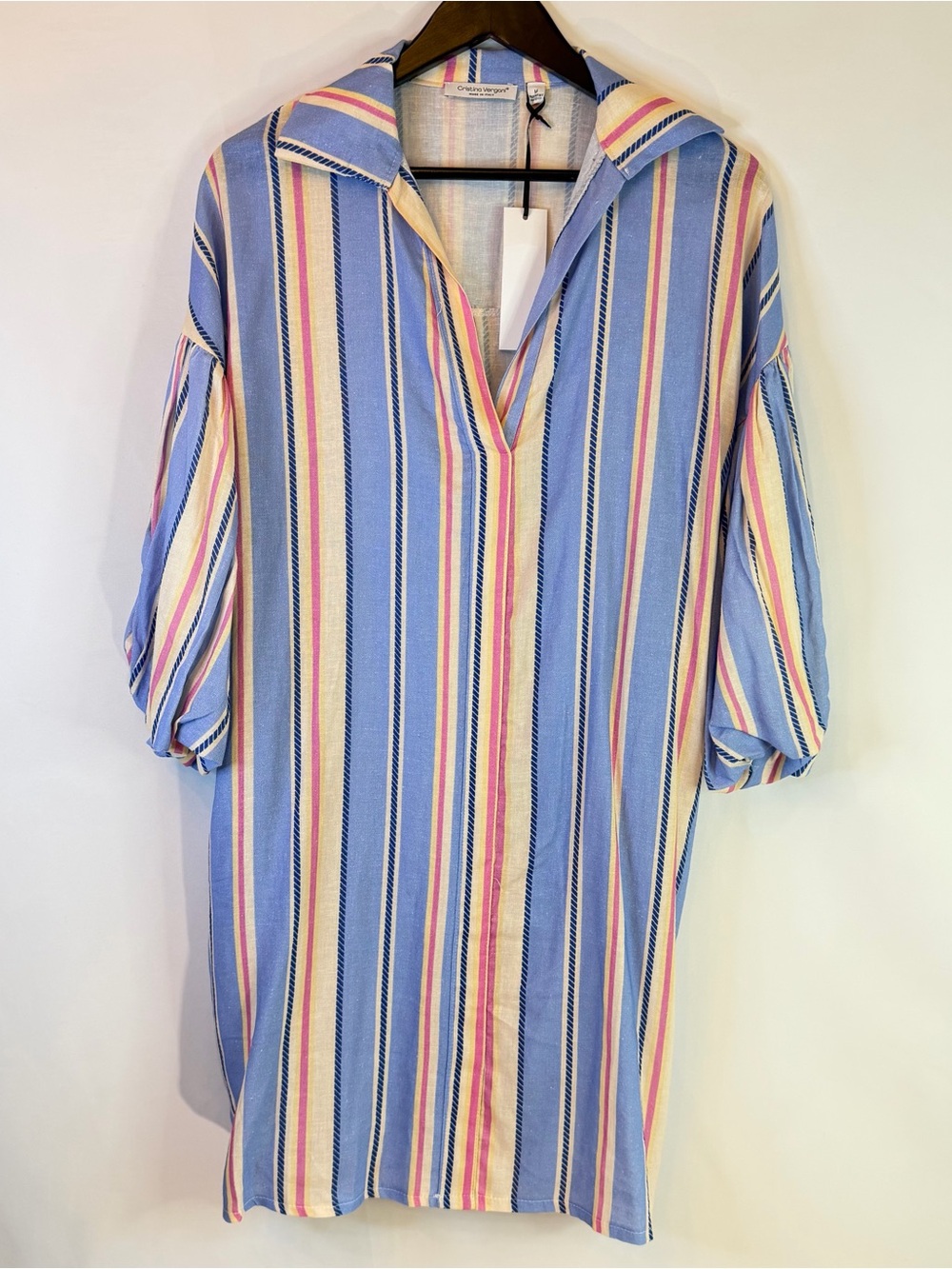 NEW Cristina Vergani Dress Womens Medium Linen Blend Pullover Stripe Semi-Sheer